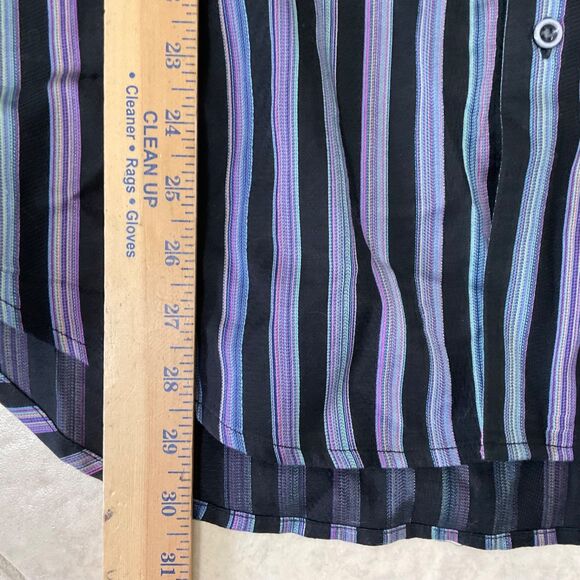 Robert Graham Flip Cuff strip Shirt Men's Large Paisley Long Sleeve Black Purple - Picture 10 of 16